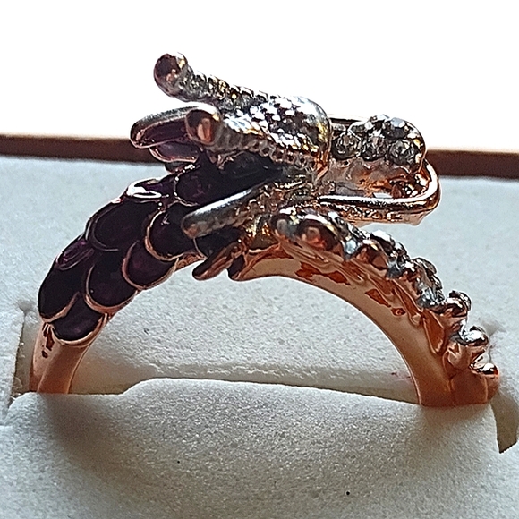 Japanese Dragon ring! Ruby scales sparkling dew point accents - Picture 2 of 5